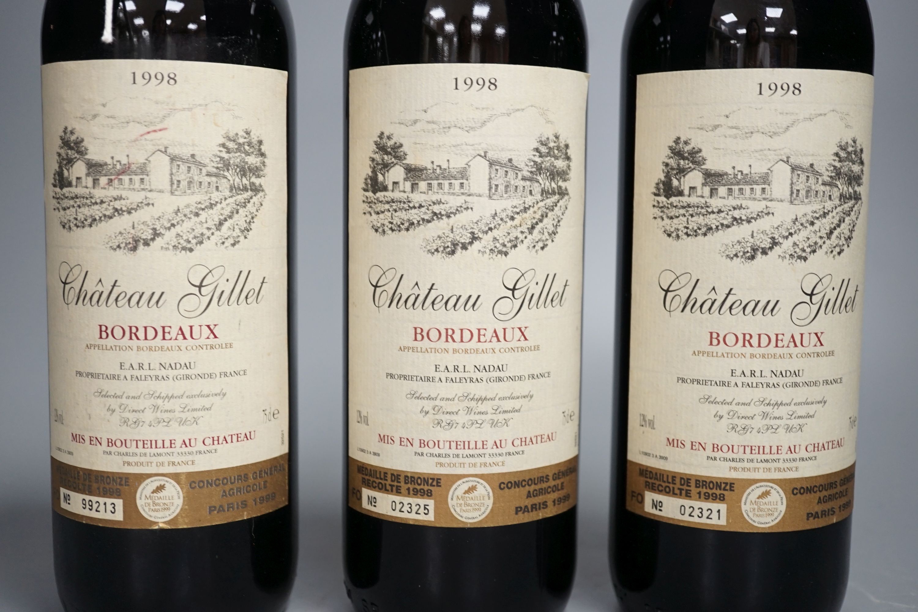 Three bottles of Chateau Gillet, 1998